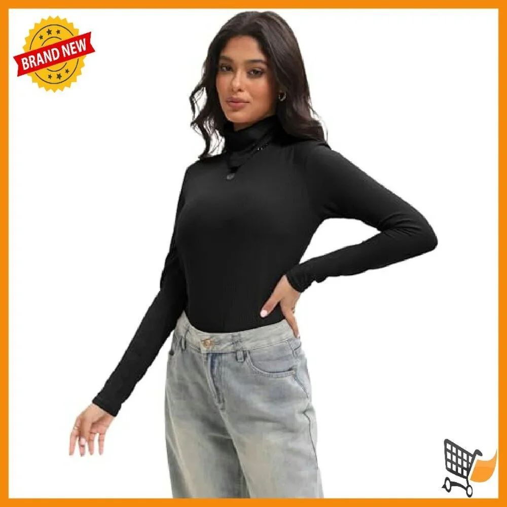 Ribbed Turtleneck Long Sleeve Fitted Stretch Sweater Women's Size Small - Picture 5 of 7